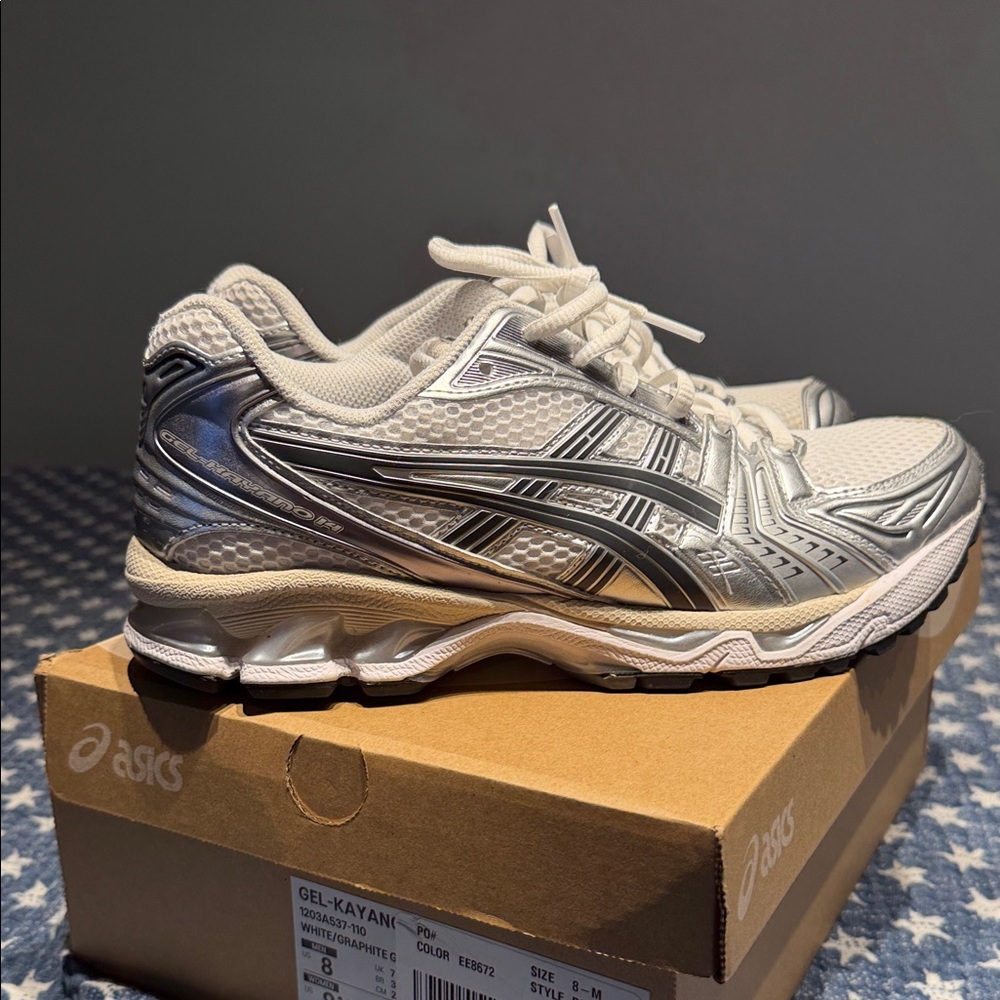 Asics Silver & White Gel-Style Running Sneakers